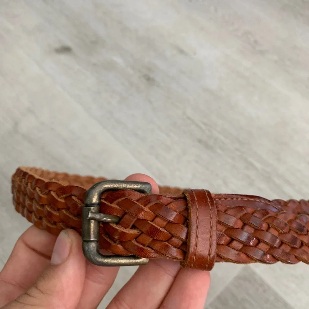 Vintage Cognac Brown Braided Leather Belt Made in Turkey Size M Boho Western